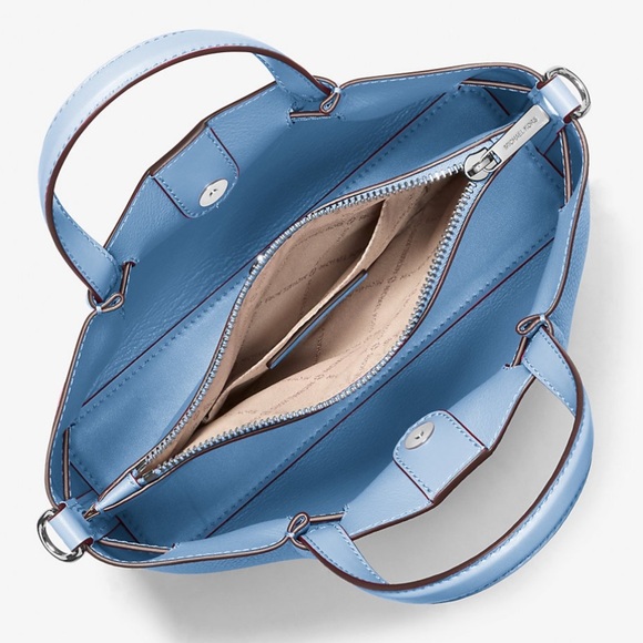 Michael Kors Carson Small Pebbled Leather Satchel Bag Light Sky Blue - Picture 6 of 8